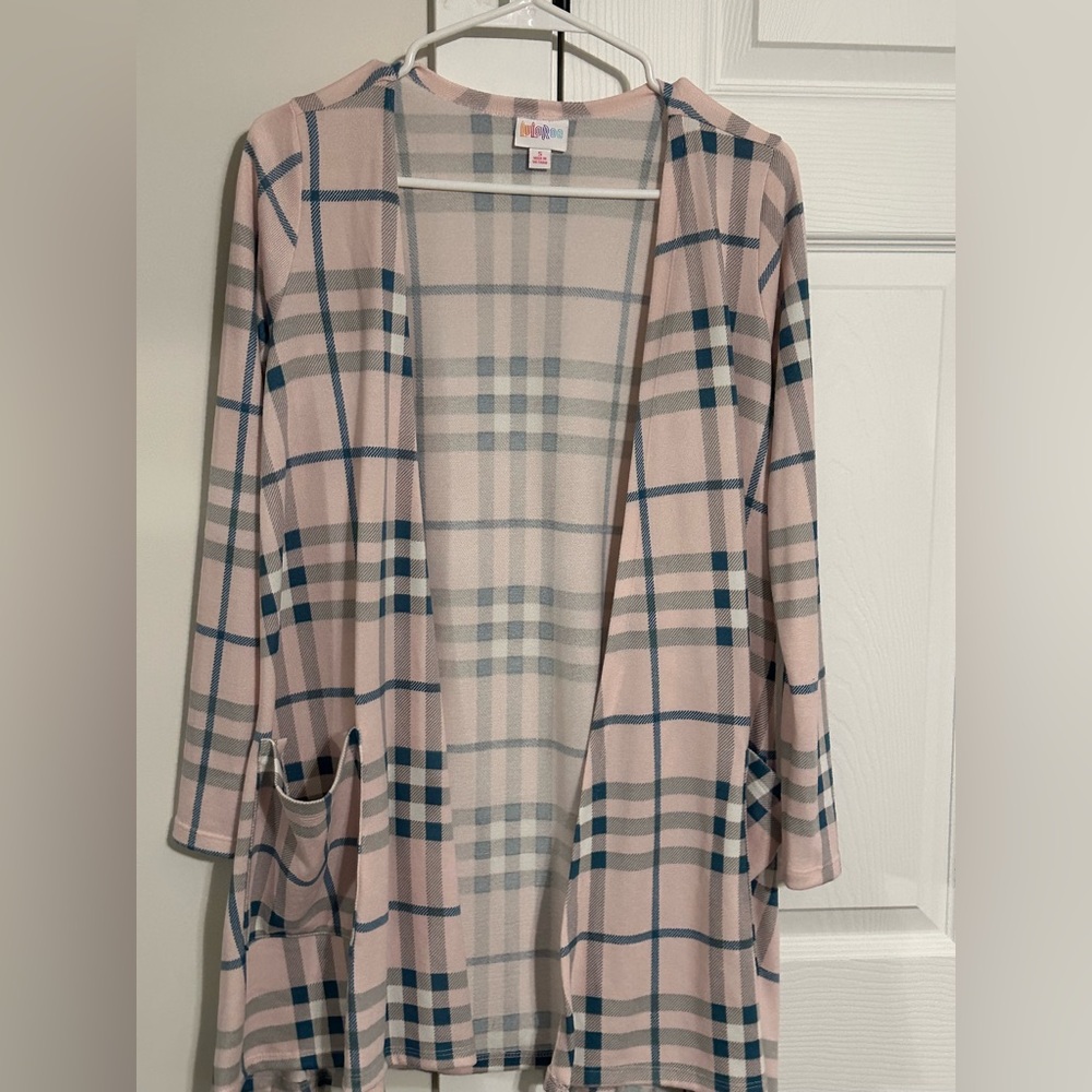 Lularoe caroline cardigan. Pink plaid! Nwot